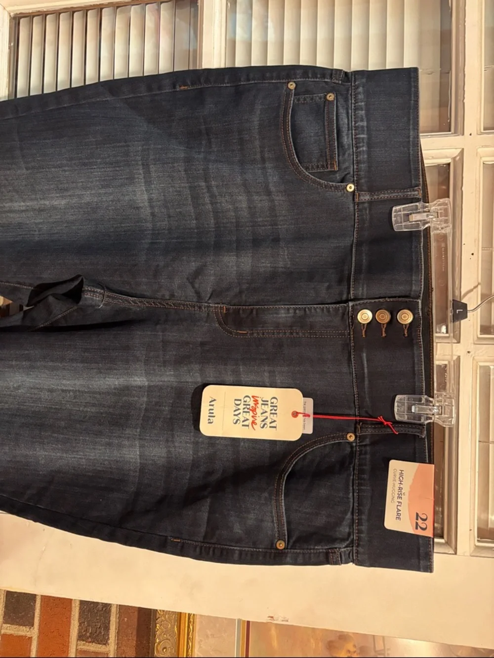 Arula Dark Blue High-Rise Flare Jeans - Picture 3 of 7